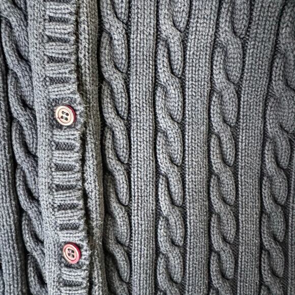 Vintage 1990s LL Bean Cable Knit Cardigan Sweater Navy 100% Cotton Hong Kong XL - Picture 4 of 9